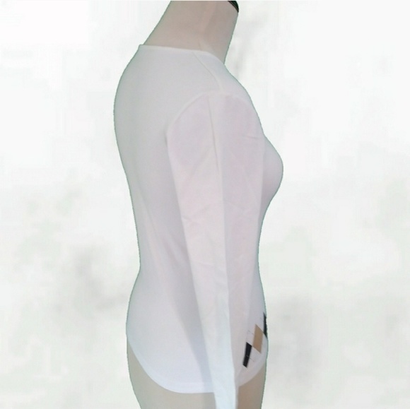 White Long Sleeve Tee With Tartan Plaid Trim - Picture 6 of 7